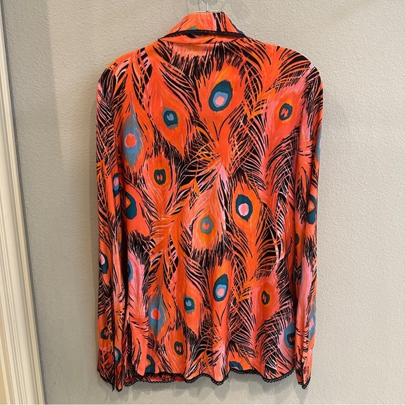 Vintage 70s/80s Mr. Stan Peacock Feather Print Button Down Woven Rayon Blend L - Picture 13 of 13